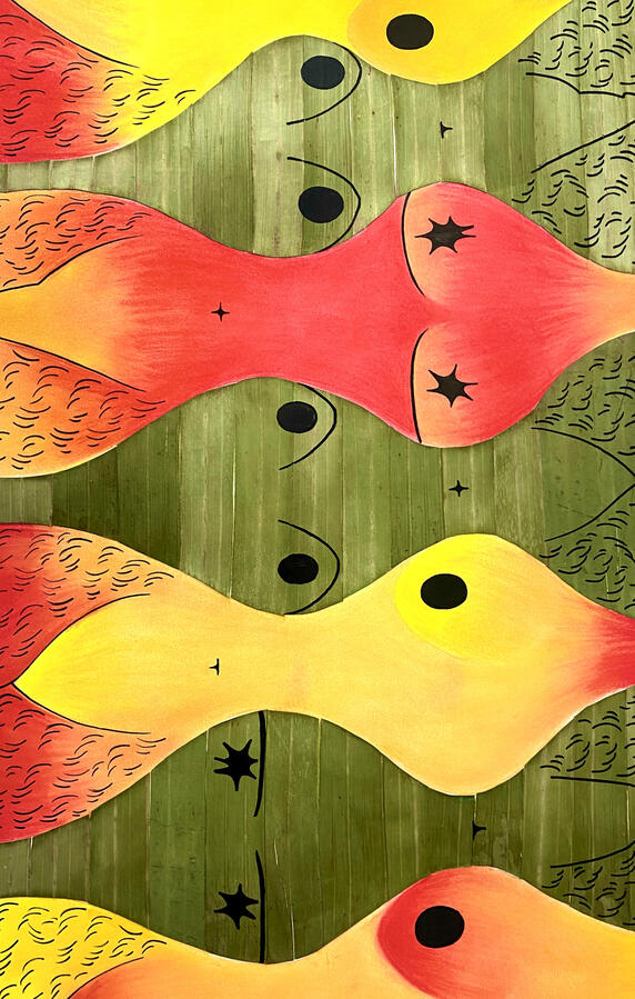 Latik, 2023, soft pastels & banana leaves, 18" x 24"